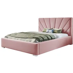POLSTERBETT Denver, 140x200 cm, mit Bettkasten und Lattenrost aus Holz, Velourstoff, Farbe: Rosa