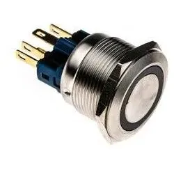 RS PRO Switch Pushbutton Stainless Green ring, Schalter + Taster, Silber, Grün