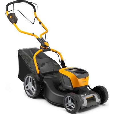 Akkurasenmäher STIGA GARDEN "Combi 548e S", gelb, B:53cm H:120cm T:151cm, Rasenmäher, bis 550 m², 3-in-1 Schnittfunktion, Radantrieb, Fulcrum-Holm