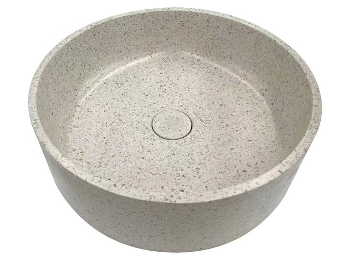 BERONE Aufsatzwaschbecken, Material Terrazzo, rund, weiss