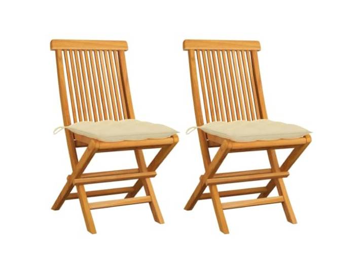 Makastle Klappstühle Teakholz mit Cremefarbenen Kissen 2er Set
