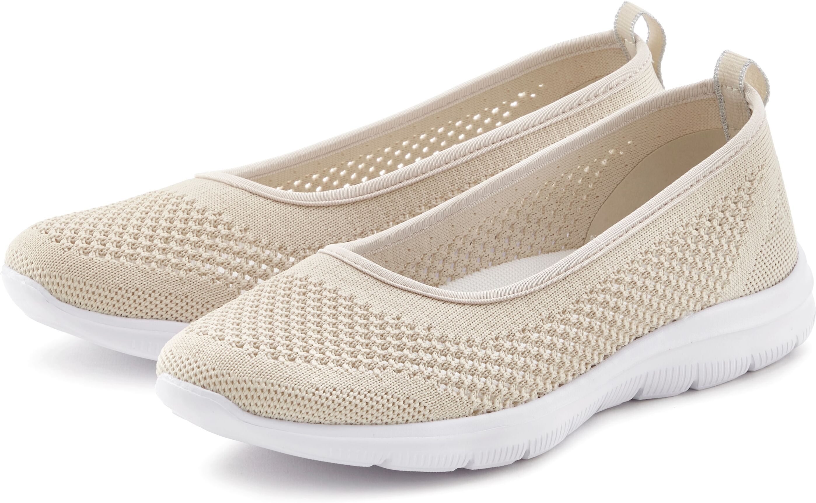 Sneaker Ballerinas LASCANA "Halbschuh, Slip-On-Sneaker", Damen, Gr. 35, beige, Obermaterial: 100% Textilmaterial. Decksohle: 100% Textilmaterial. Futter: 100% Textilmaterial. Laufsohle: 100% Synthetik, unifarben, Sportlich, Schuhe Sneaker Ballerinas, zum 