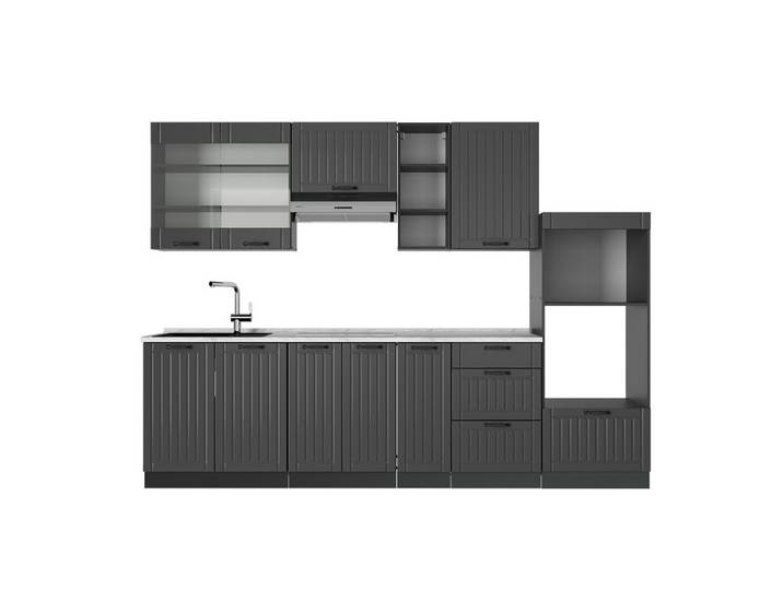 Vicco Küchenzeile Fame-Line, Dunkelgrau/Anthrazit, 280 cm, AP Marmor