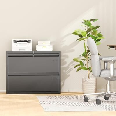 SUNCROWN 2 Drawer Home Office Lateral File Cabinet, Metal Filing Cabinet with Lock for Letter/Legal/F4/A4 Size Hanging Files