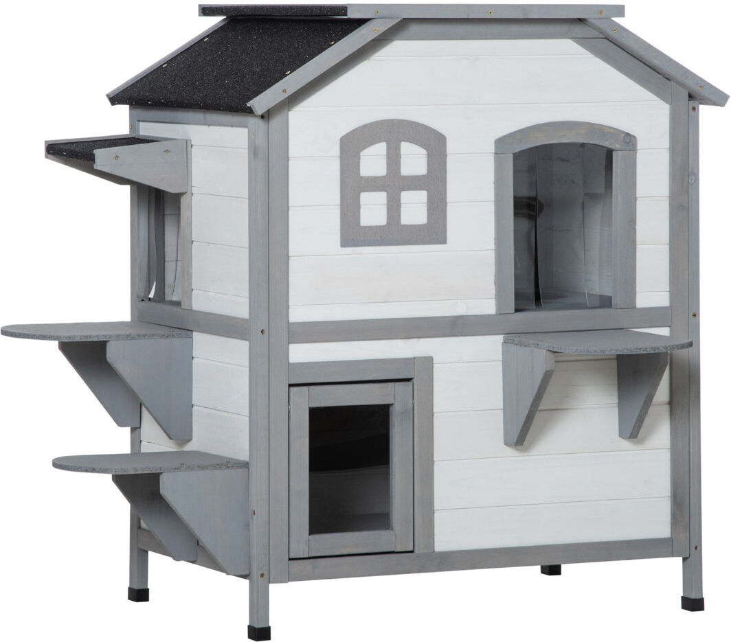 PawHut Kitten Condo with Openable Roof Catio Enclosure Furniture White White 91cm H X 76cm W X 99.5cm D
