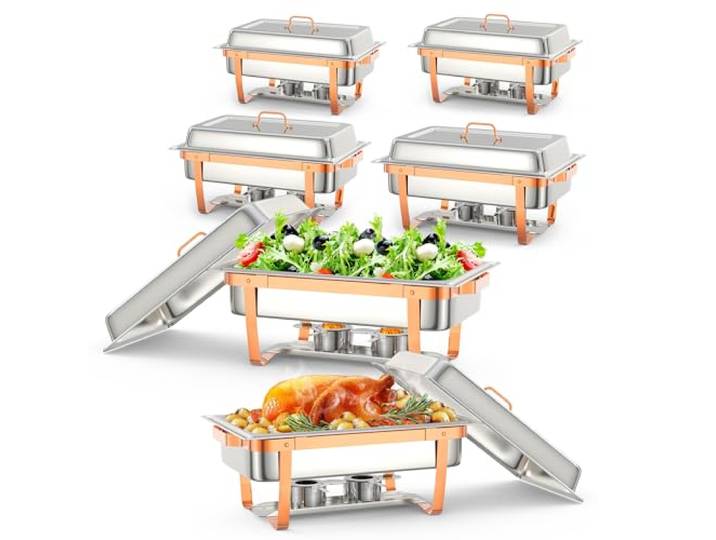 6er-Pack Warmhaltebehälter Für Buffets, 8 l Rechteckige Edelstahl-Buffetbehälter Und -Wärmer, Catering-Speisenwärmer Mit Deckel, Komplettset Für Partys, Bankette Und Hochzeiten (Roségold)
