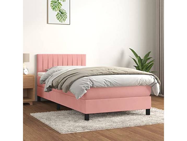 RJPLMFV Bett, Lattenrost, 80 x 200 cm, Rosa, Samt Verstellbares Kopfteil, Taschenfederkernmatratze, mittelharte Unterstützung, weicher Matratzenschutz