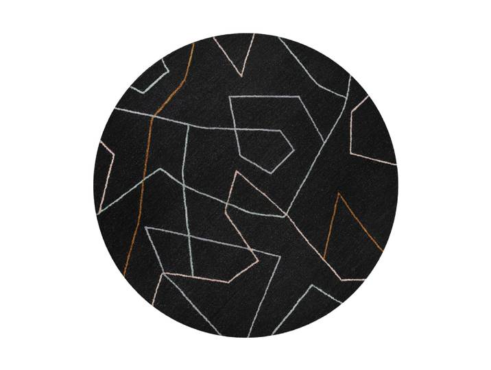 Tapis rond fait main pure laine vierge/viscose, design anthracite ⌀120