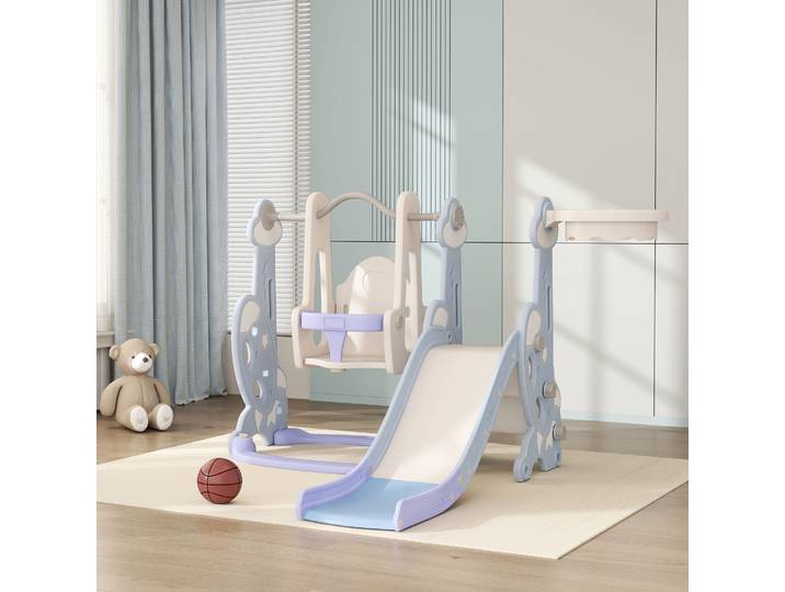 AIYAPLAY Aire de Jeu 4-en-1 Balançoire Toboggan Fusée Bleu Plastique