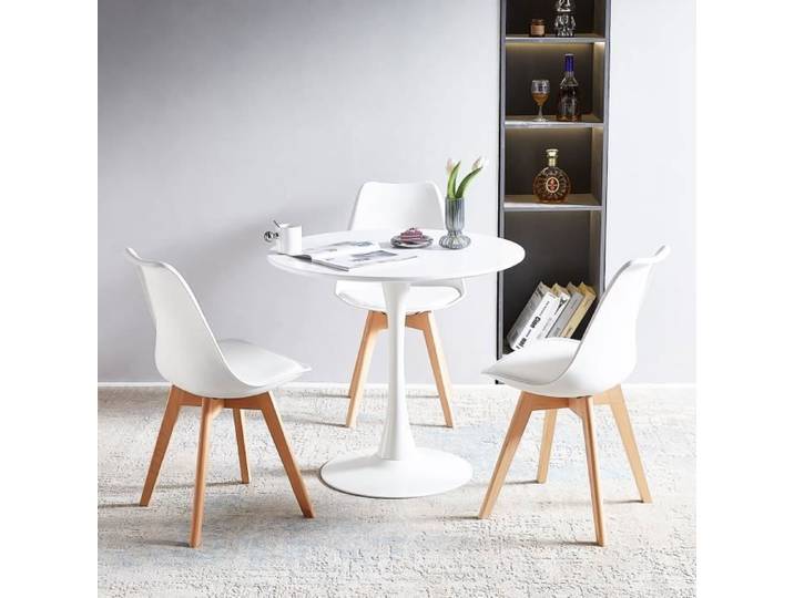Table Ronde Blanc Loisirs Table à Manger Scandinave Balcon Petite Table Ronde(Size:80x80x73cm)