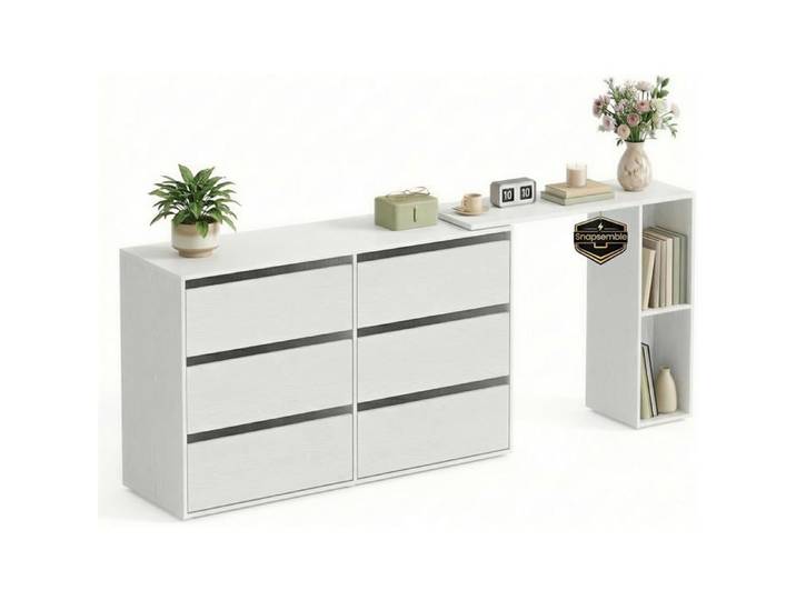 Commode Chambre Sans Outils Meuble Rangement Avec Étagère Coiffeuse Modulable En L Pour Chambre Et Bureau Blanc