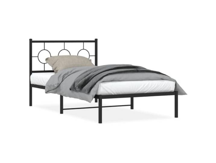 PUGYNBK Bettgestell aus Metall, Schwarz, 100 x 200 cm Pulverbeschichteter Stahl, Mittelbeine, Metallleisten, Stauraum darunter, Rückenstütze