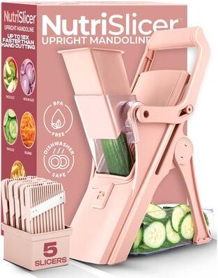 NutriSlicer Upright Mandoline Slicer - 5 Stainless Steel Blades, BPA-Free and Dishwasher Safe