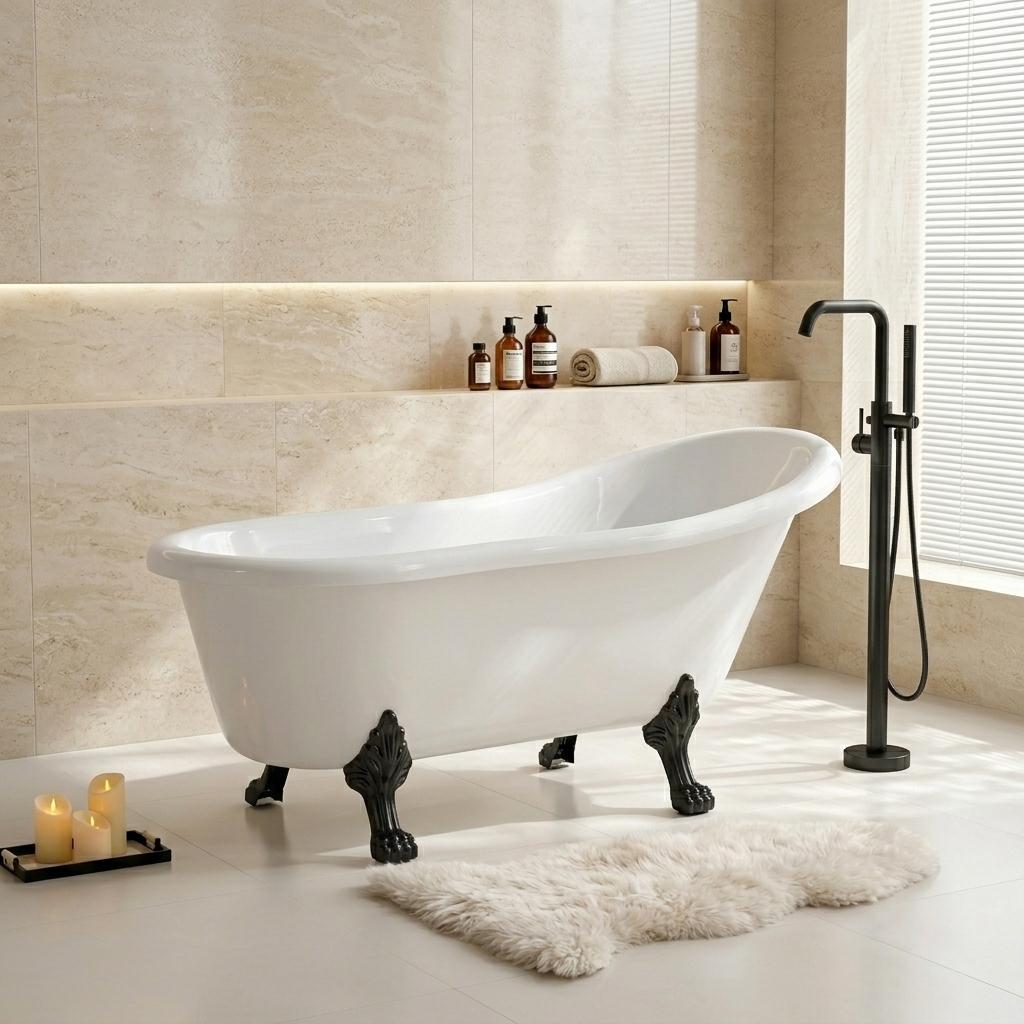 Retro-Freistehende Badewanne 160x75 cm - 4 Löwenpfotenfüße Schwarz - Leona