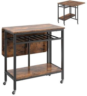Lirago Folding Dining Table with Expandable Laptop with Wine Rack and Wheels
