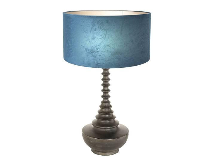 Lampe de table Bois modèle D Ø 40cm Marron/Bleu Velours E27