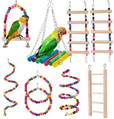 Pet Hub Complete Bird Toy Set: Rocking, Chewing, Training Combo For Parrots Hammock, Ladder, And More   Pet Supplies 4