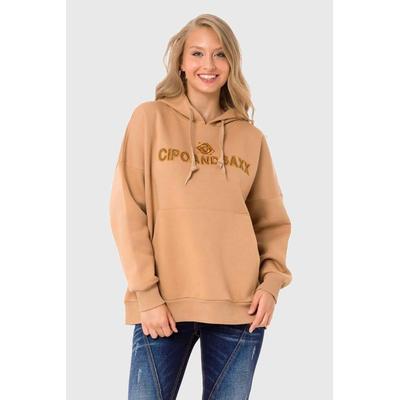 Hoodie CIPO & BAXX "HOODIE SWEATSHIRT", Damen, Gr. L, beige (braun), 70% Baumwolle, 30% Polyester, unifarben, Basic, regular fit normal, Sweatshirts Hoodie, sportlich-lässiges Kleidungsstück