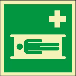 Abtec Hinweisschild ISO 7010 E013, Kunststoff, 15 x 15 cm, nachleuchtend, Krankentrage