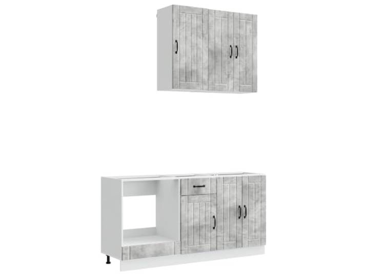 KUPTYERFG Küchenzeile 5-teilig Betongrau Holzwerkstoff Lucca Praktischer Küchenblock für die moderne Küche mit verstellbaren Füßen, Wandmontage und vielseitigen Küchenschränken.