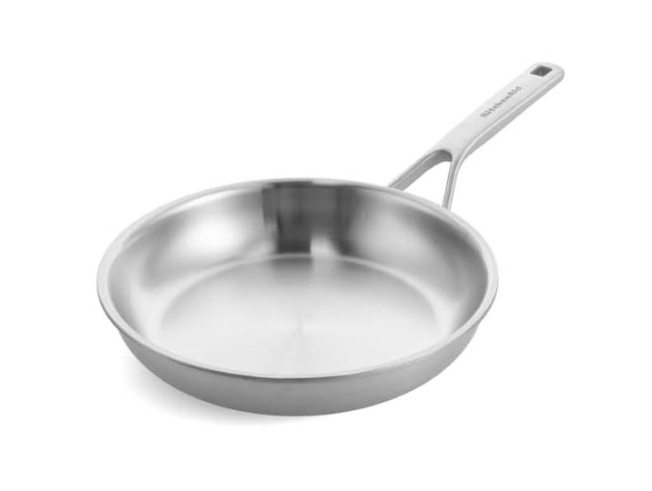 KitchenAid MultiPly 3PLY PFAS-freie 20 cm Bratpfanne aus Edelstahl, Dreifach, Multiclad, Induktion, Backofenfest bis 220°C, Spülmaschinenfest, Silber