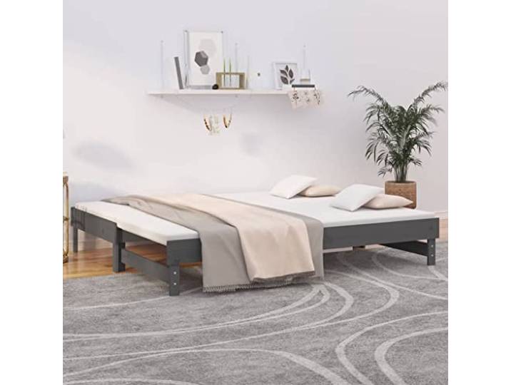 RJPLMFV Ausziehbett, Kiefer, massiv, Grau, 100 x 200 cm Tagesbett, Design mit Latten, ohne Matratze, für Schlafzimmer oder Wohnzimmer