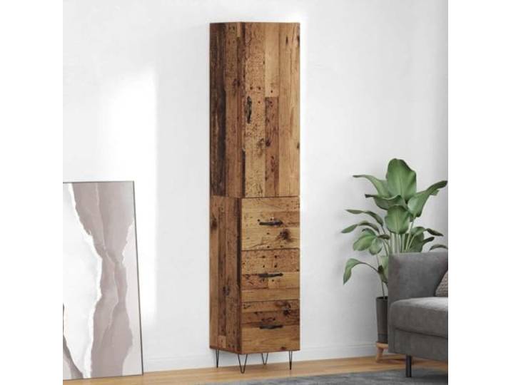 Modernes Highboard mit Metallfüßen, Elegantes Highboard für die Einrichtung in Altholz, aus Holzwerkstoff, Stilvolles mit Stauraum, 34,5x34x90 cm