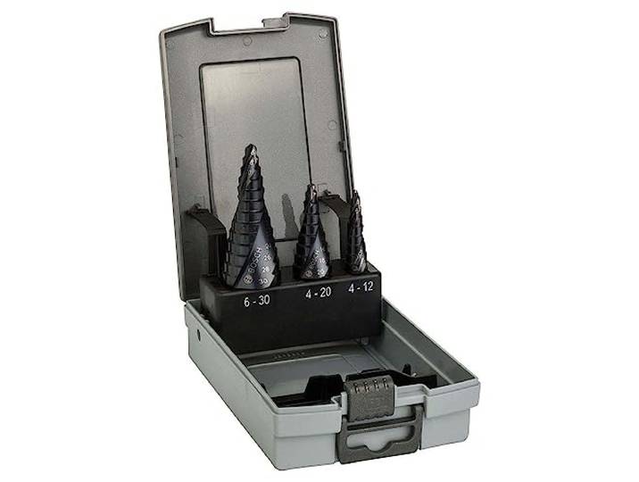 Bosch Professional 2608588069 Assortiment de fraises étagées queue 3 pans Longueur 66\,5/70\,5/93\,5 mm Exécution HSS-AlTIN