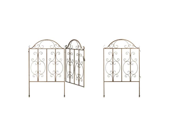 Relaxdays Gartentor Bronze 3-tlg. Stahl zum Einstecken 98,5x185 cm, Dunkelbraun, Metall, 185x98.5 cm, Gartenzubehör