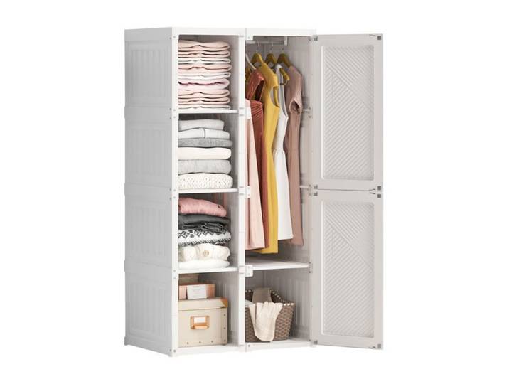 Armoire de rangement - EIFSON - Armoire pliante - 6 grilles - 1 suspension - Blanc
