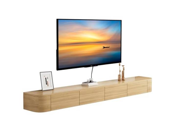 MWIDCIEW Hängendes TV Lowboard Holzfarben 120-300cm, Moderner TV Schrank Wandmontiert, TV Board Wohnzimmer mit Schubladen, Vormontiert