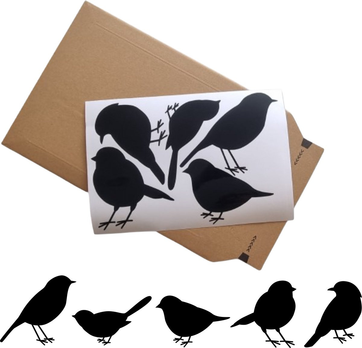 Herbruikbare Raamstickers met 5 Staande Vogeltjes voor Decoratie