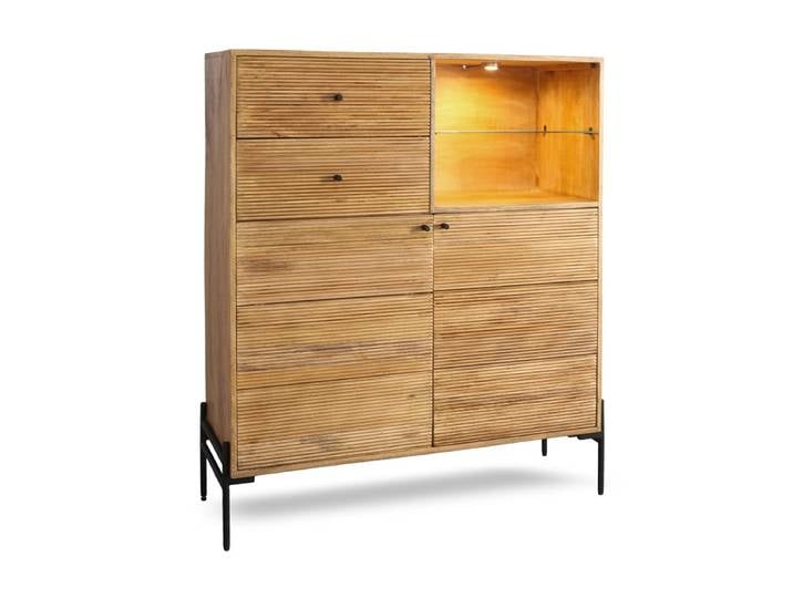 Highboard inkl.Beleuchtung 118x135cm 'Kairo' Mango massiv lackiert