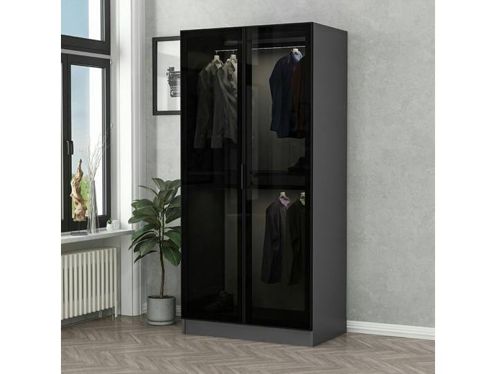 Penderie 2 portants, 2 portes vitrées BYRON - Anthracite