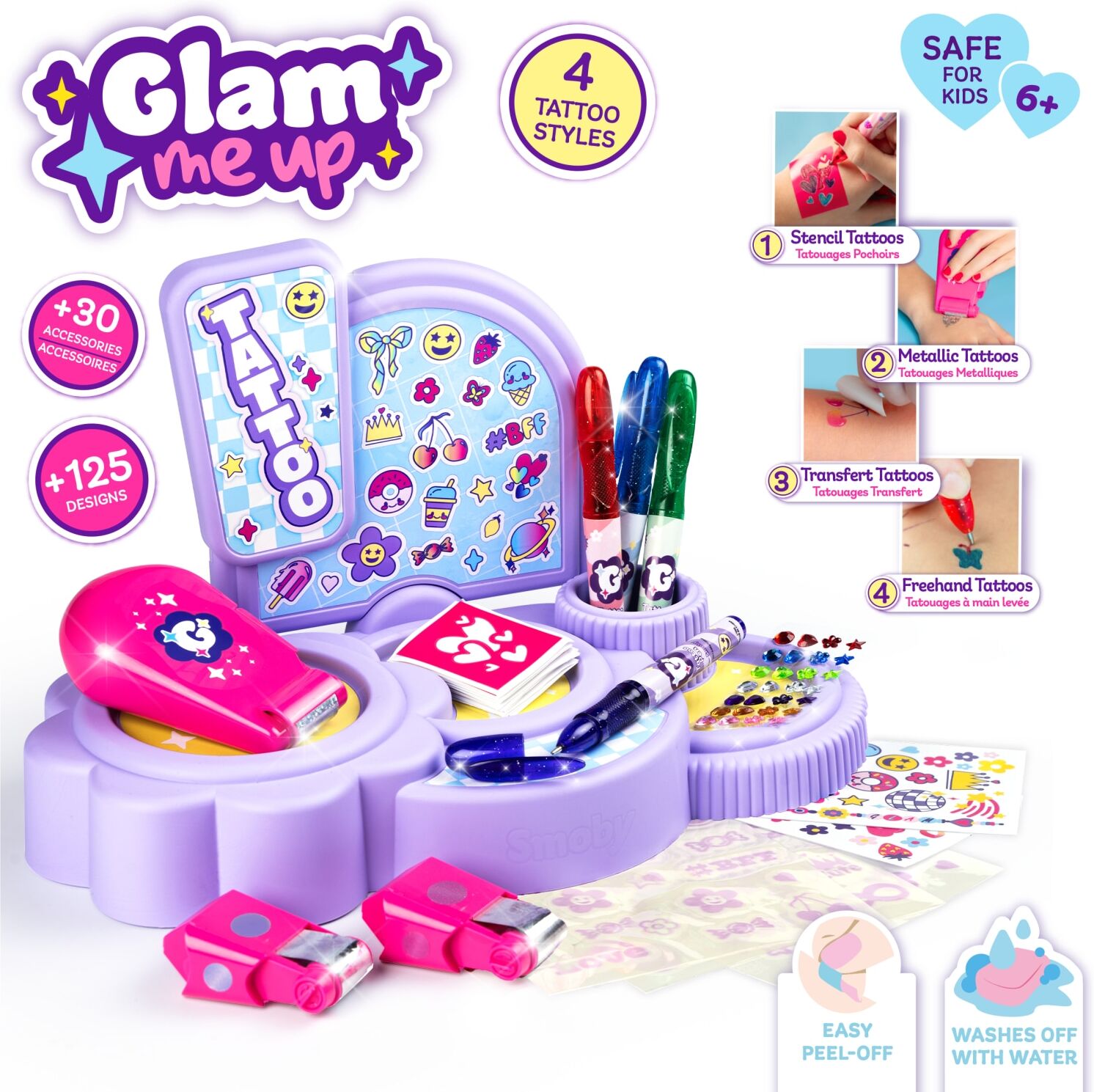 Kreativset SMOBY "Glam Tattoo Corner", bunt (lila), Kreativsets, Kinder, Kunststoff, Kreativset, Made in Europe