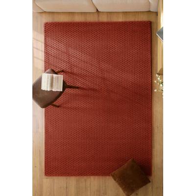 Teppich WECON HOME "Castello THREE", rot (kamin rot), B:140cm H:7mm L:200cm, Schurwolle, Teppiche, Teppich, Schurwolle, Kurzflor mit Hoch-Tief-Effekt, Wohnzimmer, Punktmuster
