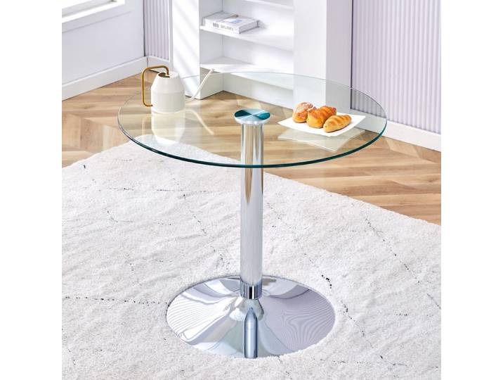 VUENOR Table à manger ronde 85 x 85 x 76 cm argent et transparent – verre et métal style minimaliste