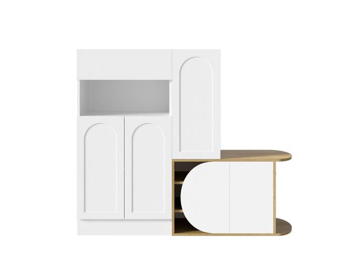 Flieks Schuhschrank mit Sitzbank 5 Türen Weiß Holzoptik Modern, Mehrfarbig, 130x110.5x35 cm, Garderobe, Garderobenbänke, Schuhbänke