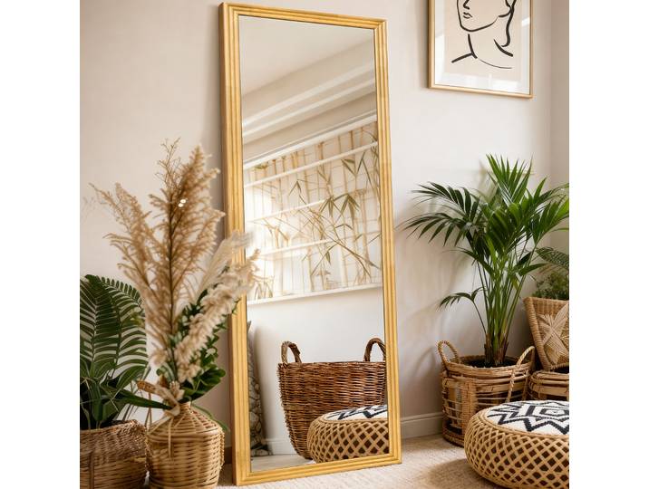Miroir rectangulaire pleine longueur 160x50cm, cadre en bois massif, miroir mural pour Dressing-marron/noir/blanc