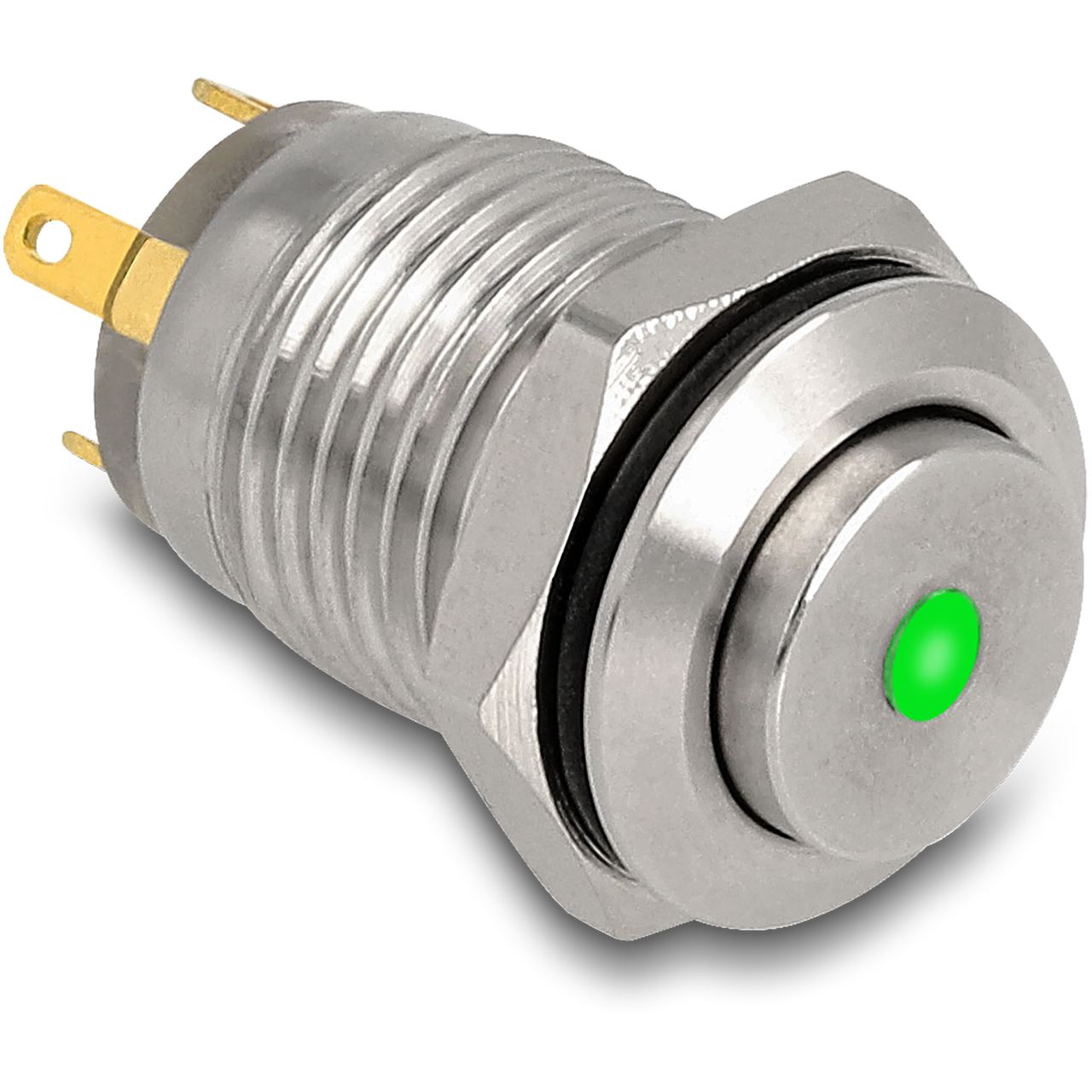 Delock Drucktaster zum Einbau 12mm 4x Lötanschluss LED grün