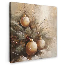 LEINWANDBILD Weihnachten - Kugeln - Beige - Gold Deko Groß 90x90 cm