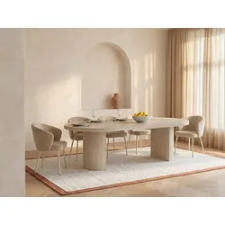 Esstisch ausziehbar - 4 bis 12 Personen - MDF - Travertin-Optik Beige - SIDRINA