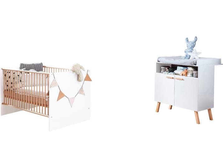 Babymöbel-Set TRENDTEAM Mats , weiß (weiß melamin, eiche sägerau), ohne Matratze, B/H: 70cm x 140cm, Schlafzimmermöbel-Sets, Babymöbel-Set, neutrales Design