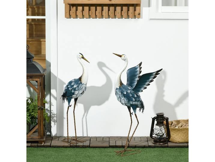 Outsunny 2 Statues Héron Acier 74/70cm Jardin Extérieur Multicolore