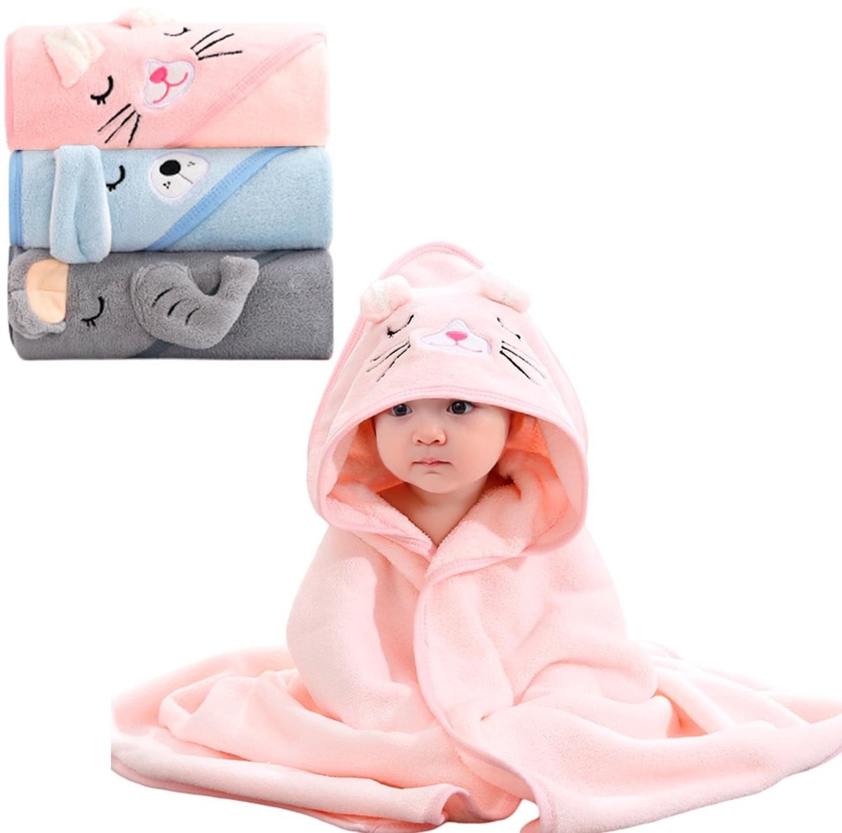Solidchoice - Set van 3 Baby Badhanddoeken met Kap