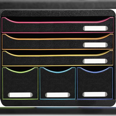 Exacompta 306914D 1x Exacompta, STORE-BOX mit 6 Schubladen, Serie Black Office - Regenbogen
