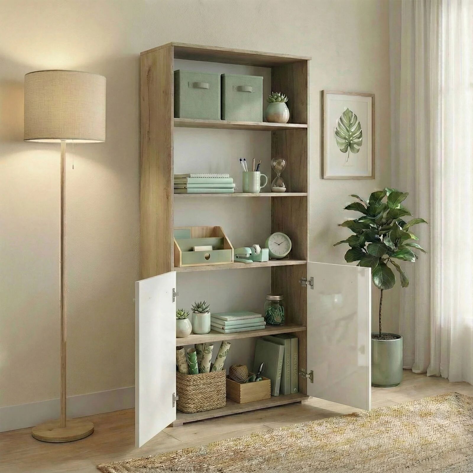 garneroarredamenti Libreria 80x176h cm 2 ante rovere bianco lucido Time E
