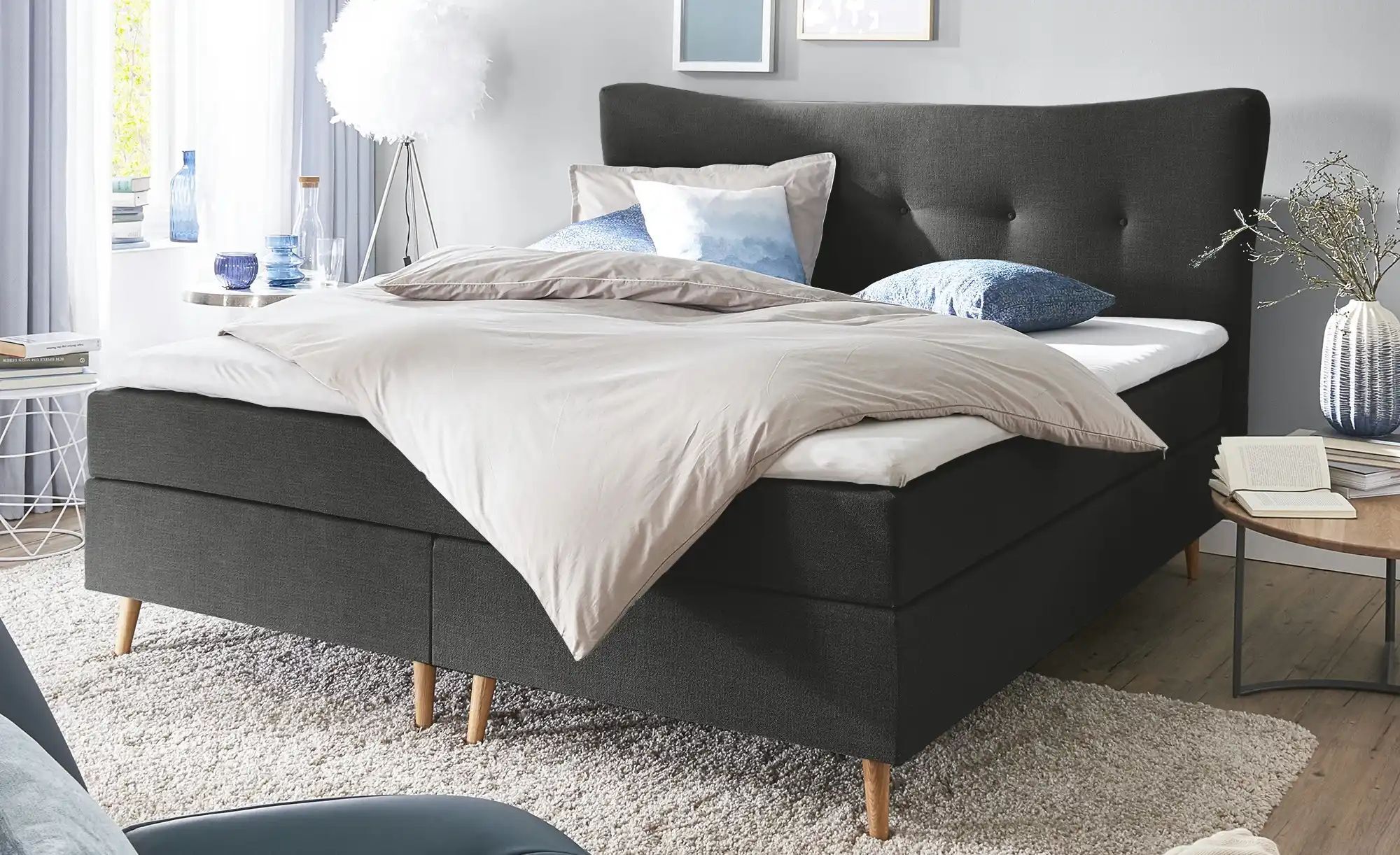 Höffner Boxspringbett  Ferill ¦ grau ¦ Maße (cm): B: 197 H: 122
