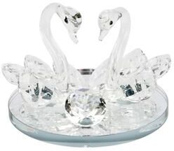Saro "Crystal Swan Figurine - Decorative Glass Bird Tabletop Accent Sculpture - 4""x3"""