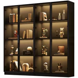 OKWISH Vitrine 4-lagig LED Wohnzimmerschrank 160x40x160 cm Hochglanz Aufbewahrungsschrank Glastüren Aluminiumrahmen Weiß USB gesteuert